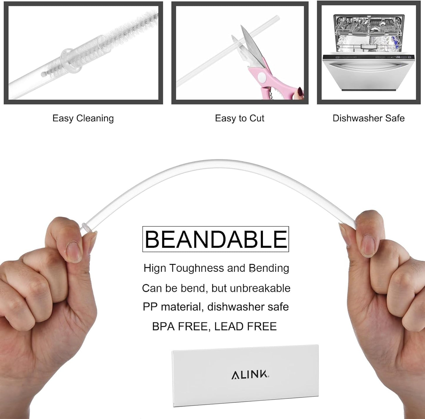 12-Pack Reusable Hard Plastic Clear Straws