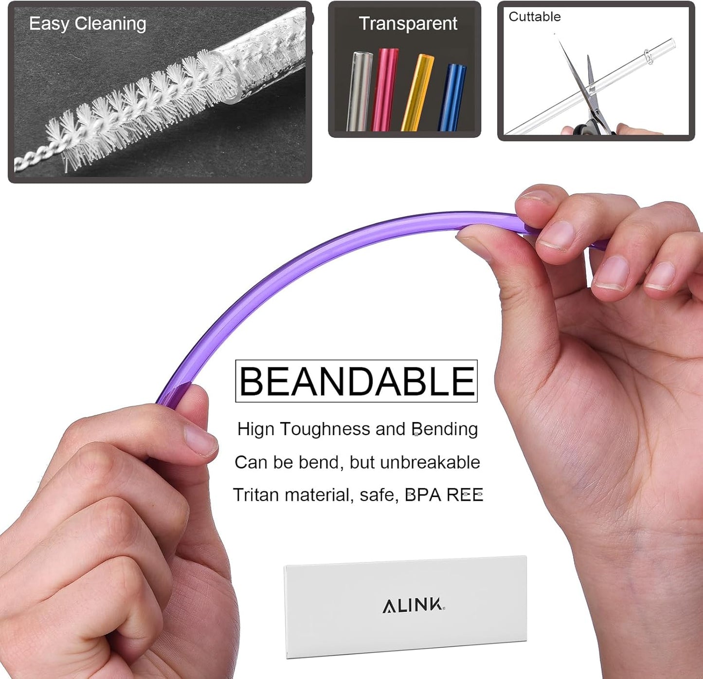 10.5-inch long reusable plastic straw with brush