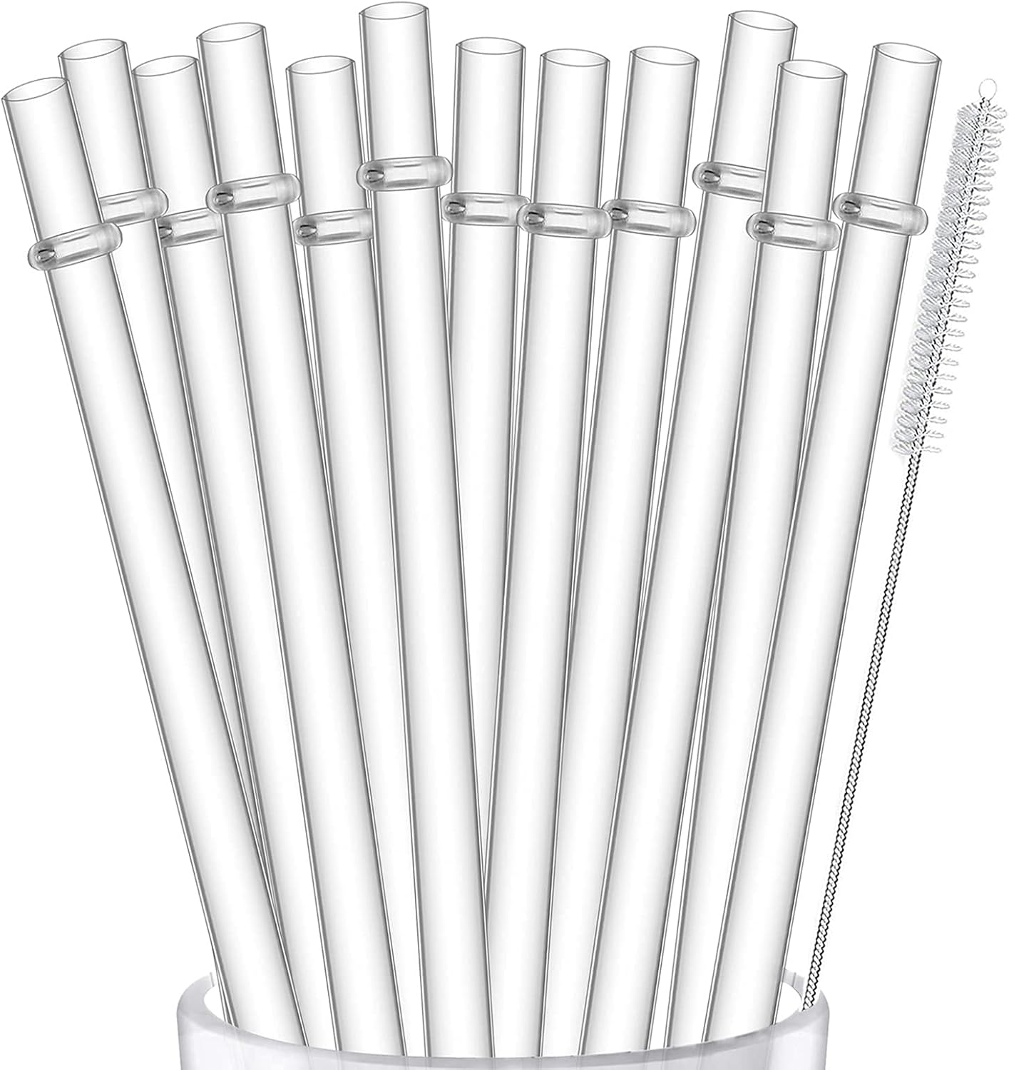12-Pack Reusable Hard Plastic Clear Straws